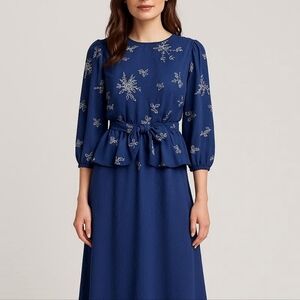 1980's Vintage Blue & White Floral Dress Size Large